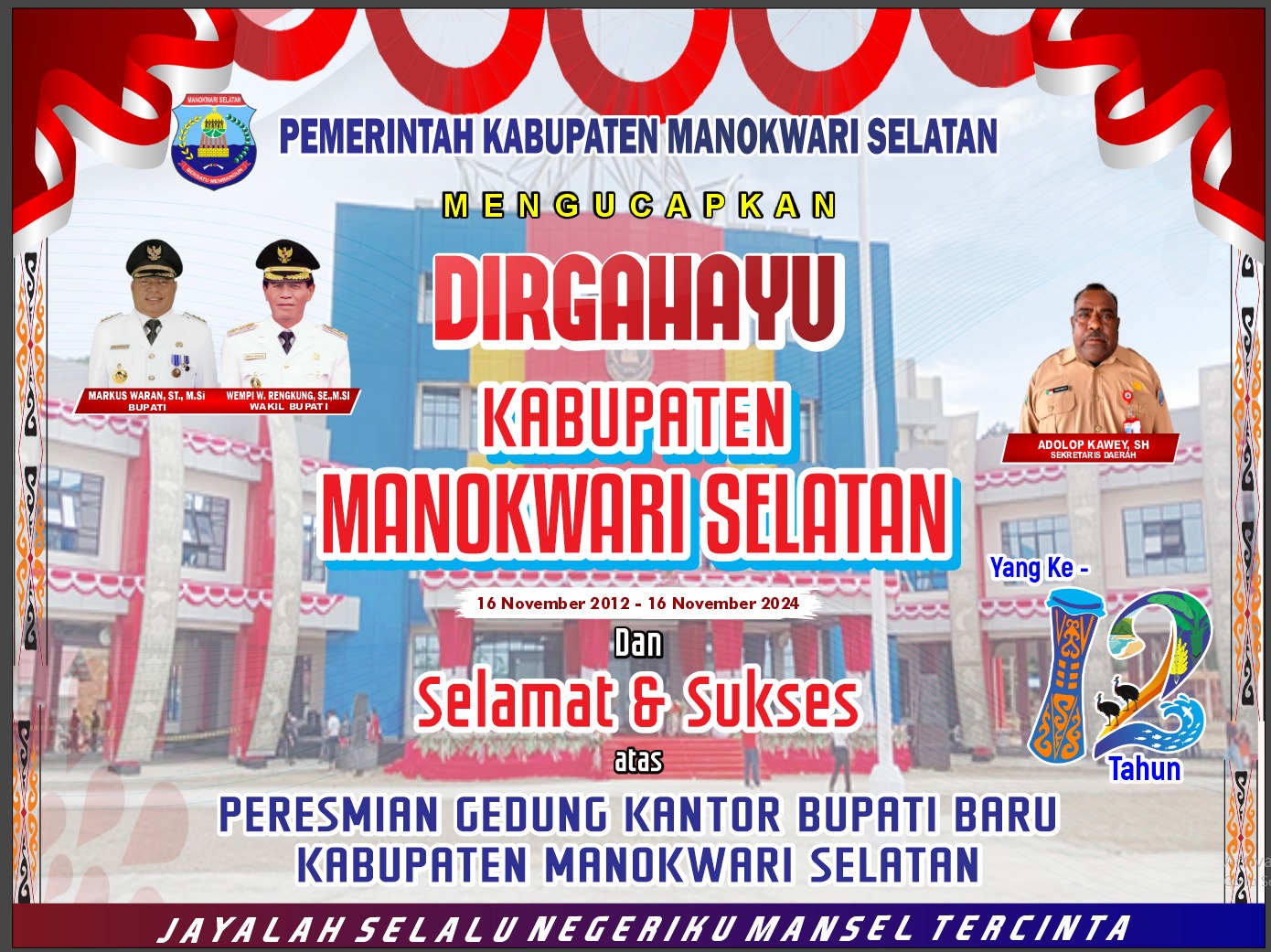 DIRGAHAYU KABUPATEN MANOKWARI SELATAN 16 NOVEMBER 2012 - 16 NOVEMBER 2024